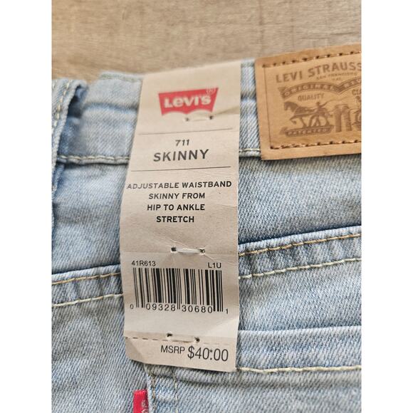 Levi's 711 Skinny Stretch Light Blue Denim Adjustable Waist Girl's Jeans 14 Reg - Picture 2 of 10